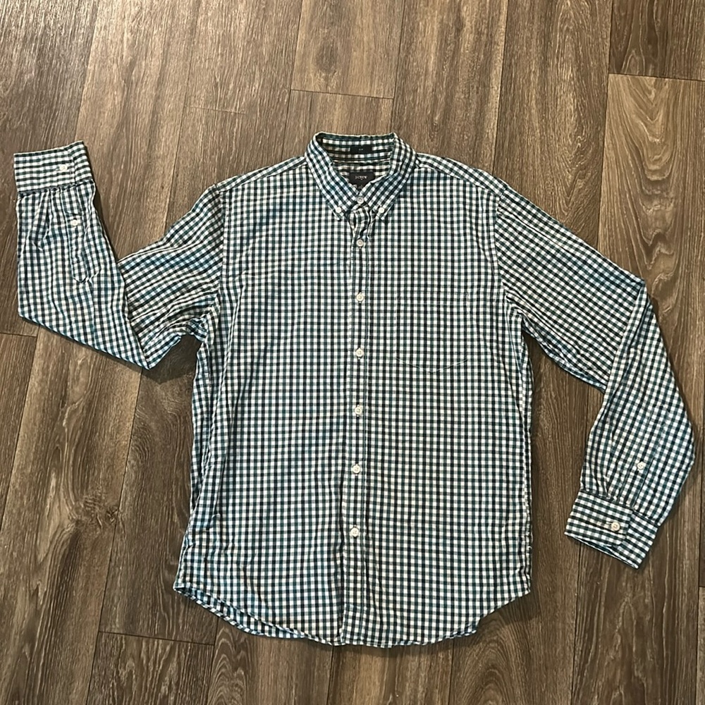 J Crew Men’s Large Green and Dark Blue Slim Fit Shirt